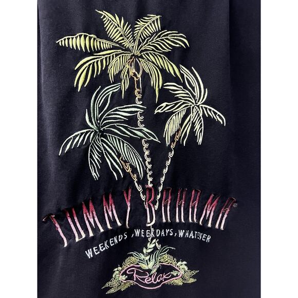 Tommy Bahama Relax Black Hawaiian Embroidered Button Up Silk Shirt Large Pocket - Picture 5 of 9